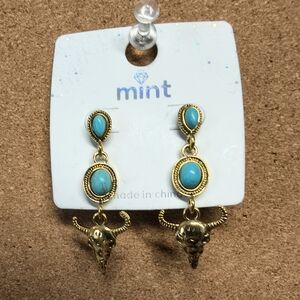 Mint Gold and Turquoise Bull Earrings